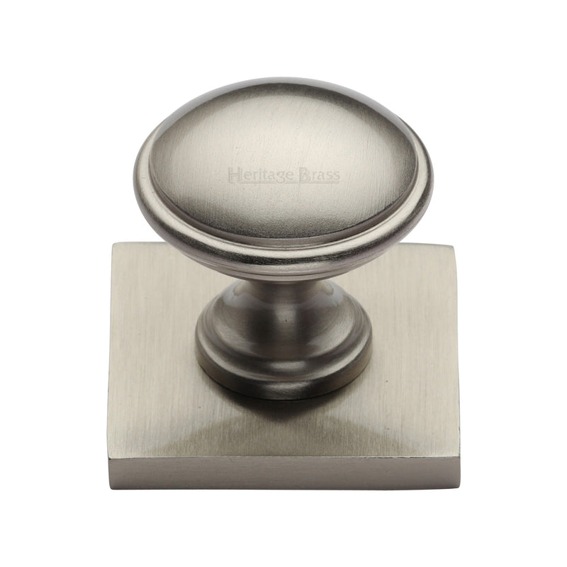 Heritage Brass Cabinet Knob Domed Design with Square Backplate 32mm Satin Nickel finish - SQ3950-SN - Choice Handles