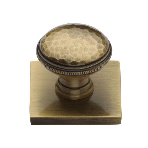 Heritage Brass Cabinet Knob Diamond Cut Design with Square Backplate 32mm Antique Brass finish - SQ4545-AT - Choice Handles