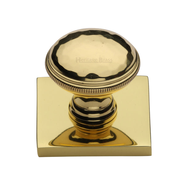 Heritage Brass Cabinet Knob Diamond Cut Design with Square Backplate 32mm Polished Brass finish - SQ4545-PB - Choice Handles