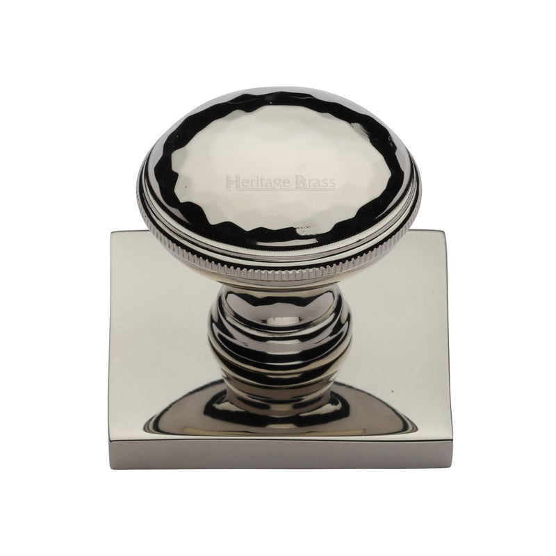 Heritage Brass Cabinet Knob Diamond Cut Design with Square Backplate 32mm Polished Nickel - SQ4545-PNF - Choice Handles