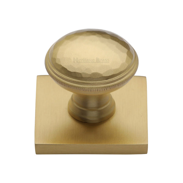 Heritage Brass Cabinet Knob Diamond Cut Design with Square Backplate 32mm Satin Brass finish - SQ4545-SB - Choice Handles