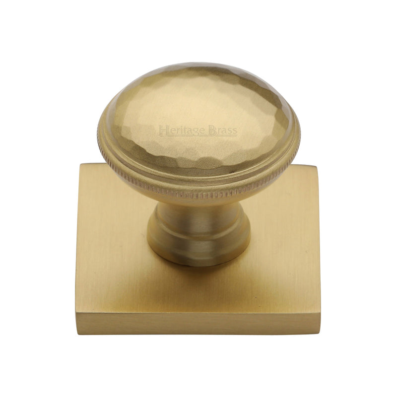 Heritage Brass Cabinet Knob Diamond Cut Design with Square Backplate 32mm Satin Brass finish - SQ4545-SB - Choice Handles