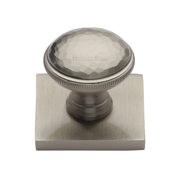 Heritage Brass Cabinet Knob Diamond Cut Design with Square Backplate 32mm Satin Nickel finish - SQ4545-SN - Choice Handles
