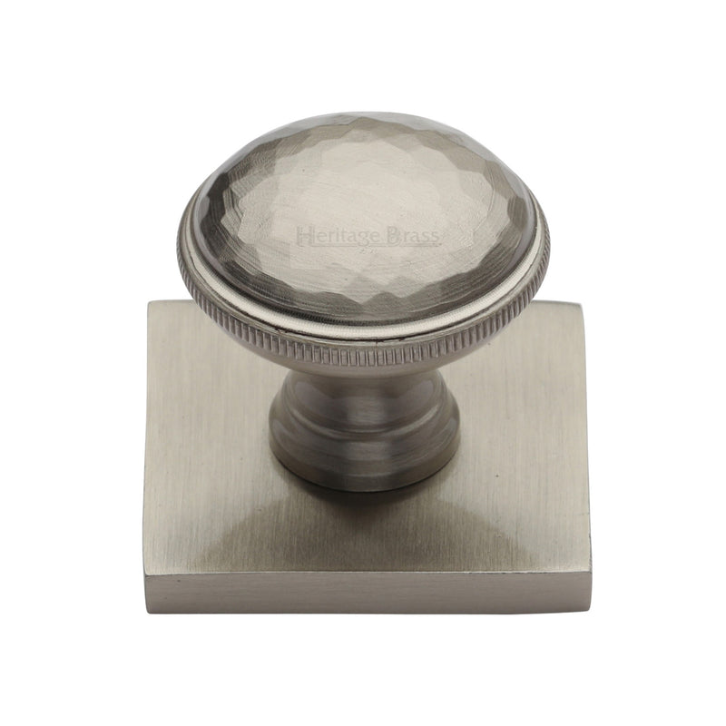 Heritage Brass Cabinet Knob Diamond Cut Design with Square Backplate 32mm Satin Nickel finish - SQ4545-SN - Choice Handles