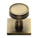 Heritage Brass Cabinet Knob Venetian Design with Square Backplate 32mm Antique Brass finish - SQ4547-AT - Choice Handles