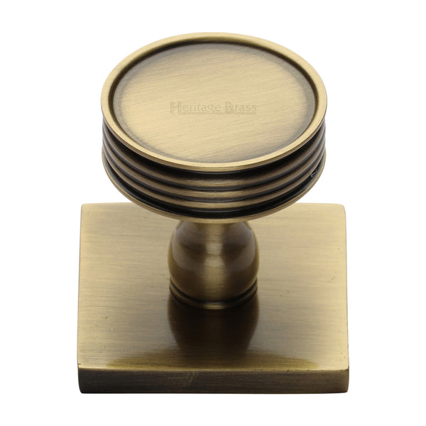 Heritage Brass Cabinet Knob Venetian Design with Square Backplate 32mm Antique Brass finish - SQ4547-AT - Choice Handles
