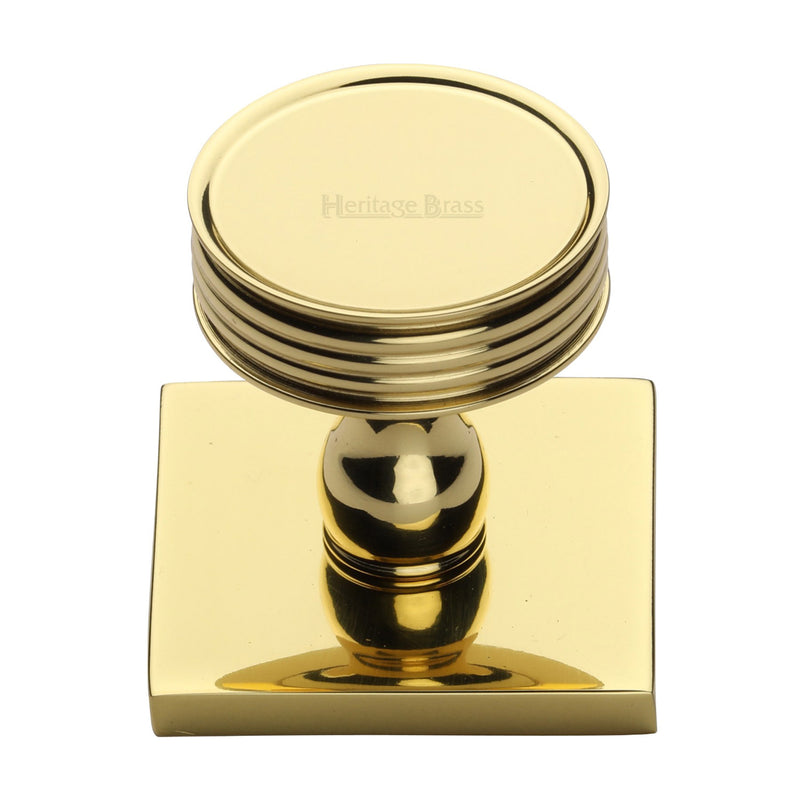 Heritage Brass Cabinet Knob Venetian Design with Square Backplate 32mm Polished Brass finish - SQ4547-PB - Choice Handles
