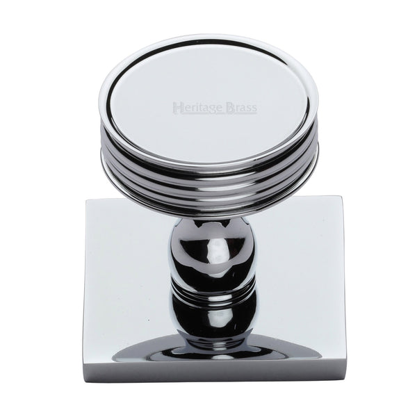 Heritage Brass Cabinet Knob Venetian Design with Square Backplate 32mm Polished Chrome finish - SQ4547-PC - Choice Handles