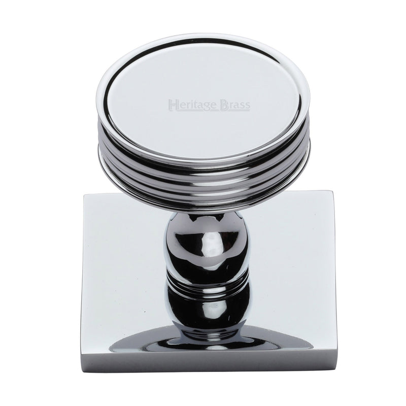 Heritage Brass Cabinet Knob Venetian Design with Square Backplate 32mm Polished Chrome finish - SQ4547-PC - Choice Handles
