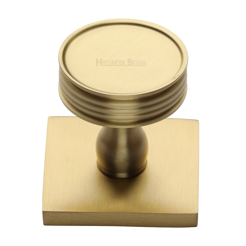 Heritage Brass Cabinet Knob Venetian Design with Square Backplate 32mm Satin Brass finish - SQ4547-SB - Choice Handles