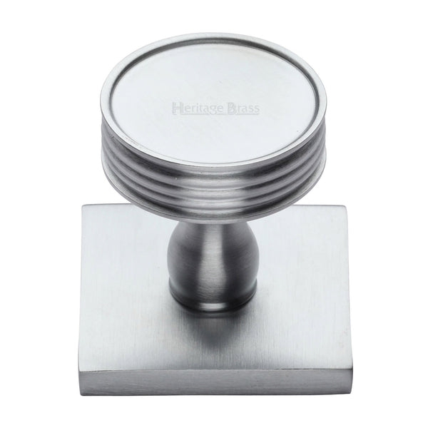 Heritage Brass Cabinet Knob Venetian Design with Square Backplate 32mm Satin Chrome finish - SQ4547-SC - Choice Handles