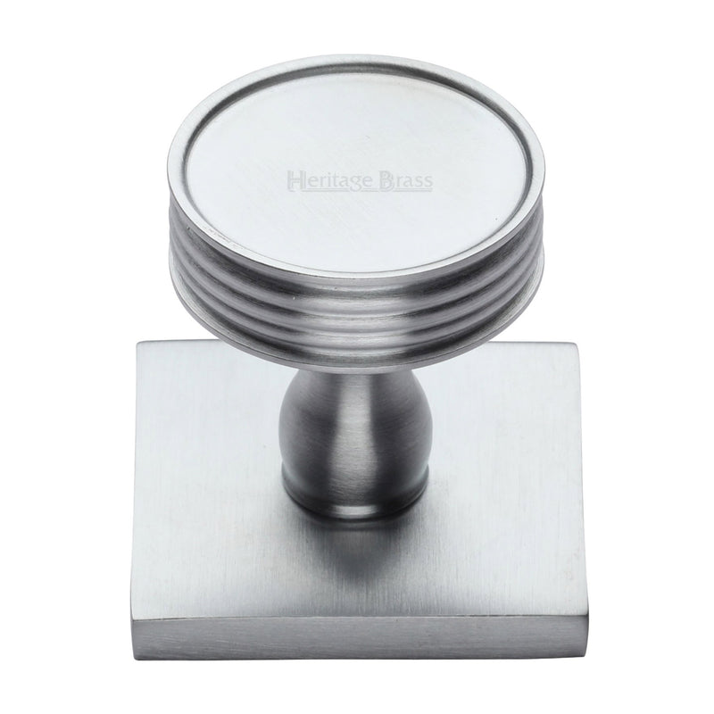Heritage Brass Cabinet Knob Venetian Design with Square Backplate 32mm Satin Chrome finish - SQ4547-SC - Choice Handles