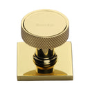 Heritage Brass Cabinet Knob Florence Knurled Design with Square Backplate 32mm Polished Brass finish - SQ4648-PB - Choice Handles