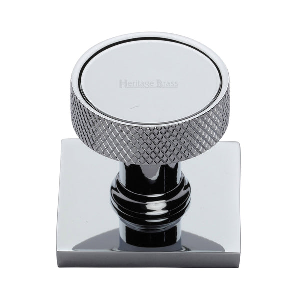 Heritage Brass Cabinet Knob Florence Knurled Design with Square Backplate 32mm Polished Chrome finish - SQ4648-PC - Choice Handles