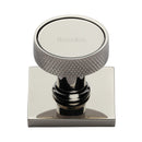 Heritage Brass Cabinet Knob Florence Knurled Design with Square Backplate 32mm Polished Nickel - SQ4648-PNF - Choice Handles