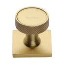 Heritage Brass Cabinet Knob Florence Knurled Design with Square Backplate 32mm Satin Brass finish - SQ4648-SB - Choice Handles
