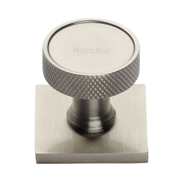 Heritage Brass Cabinet Knob Florence Knurled Design with Square Backplate 32mm Satin Nickel finish - SQ4648-SN - Choice Handles