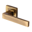 Heritage Brass Door Handle Lever Latch on Square Rose Delta Sq Design Antique finish - SQ5420-AT - Choice Handles