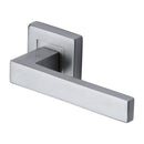Heritage Brass Door Handle Lever Latch on Square Rose Delta Sq Design Satin Chrome finish - SQ5420-SC - Choice Handles