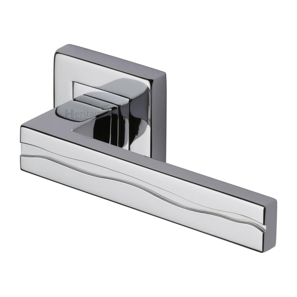 Heritage Brass Door Handle Lever Latch on Square Rose Amazon Sq Design Polished Chrome finish - SQ5440-PC - Choice Handles