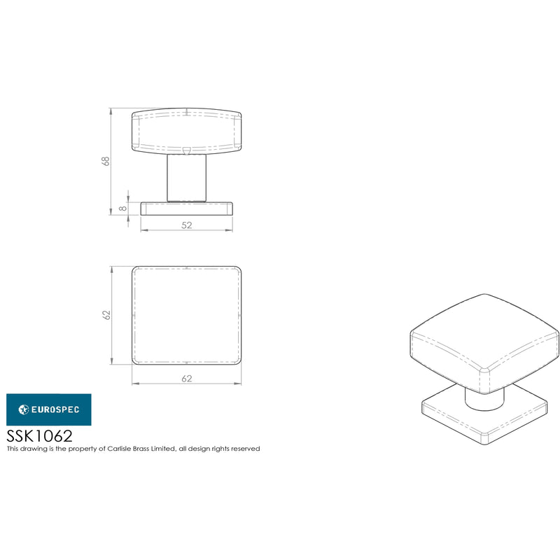 Eurospec - Steelworx Square Knobset - Satin Stainless Steel - SSK1062SSS - Choice Handles