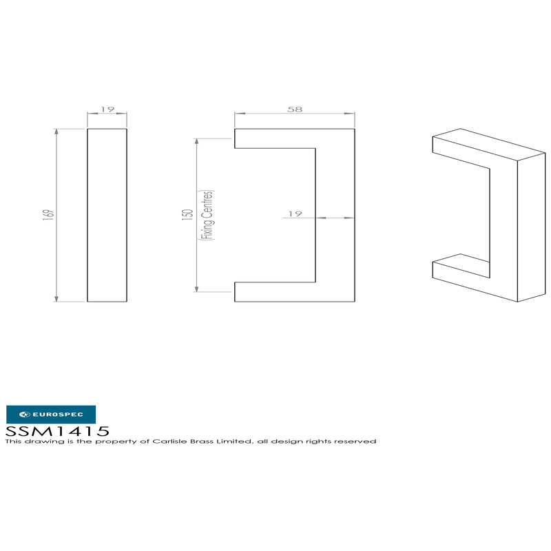 Eurospec - Square Mitred Pull Handle 150mm  - Satin Stainless Steel - SSM1415SSS