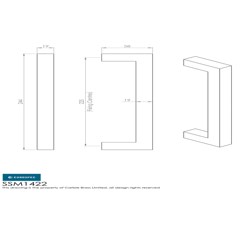 Eurospec - Square Mitred Pull Handle 225mm - Satin Stainless Steel - SSM1422SSS