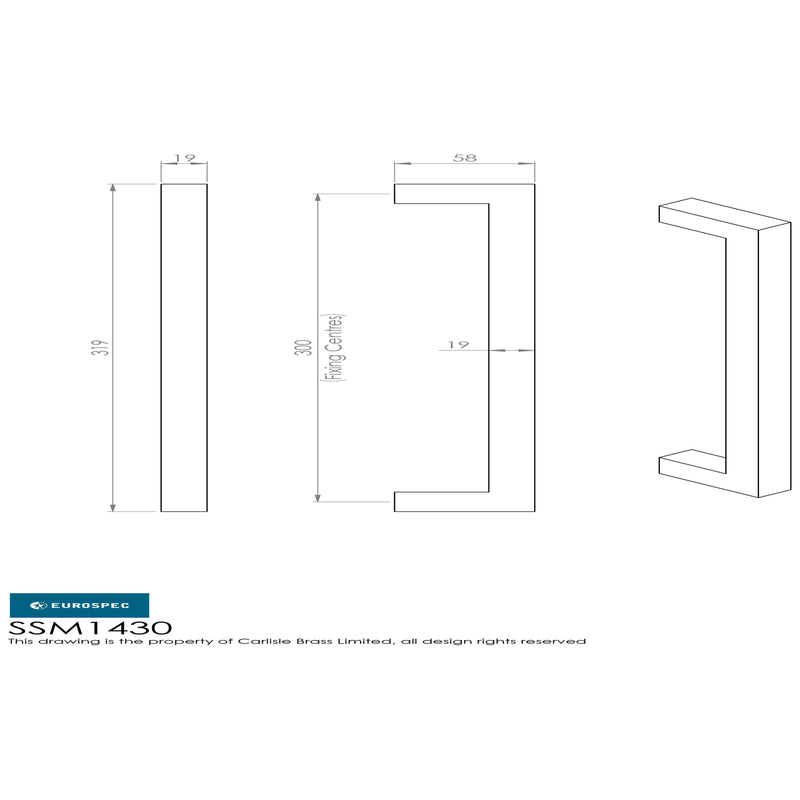 Eurospec - Square Mitred Pull Handle 300mm - Satin Stainless Steel - SSM1430SSS