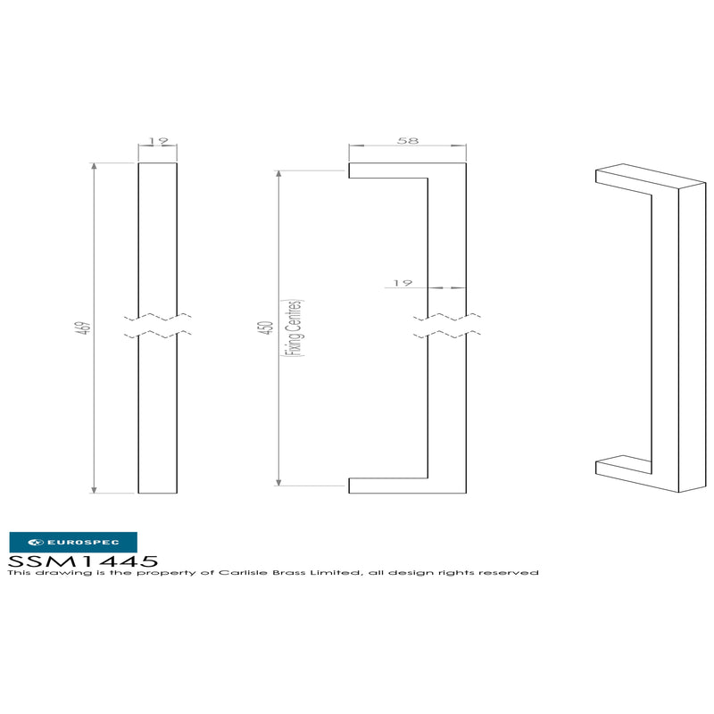 Eurospec - Square Mitred Pull Handle 450mm - Satin PVD - SSM1445SPVD