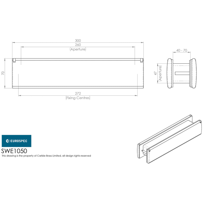 Eurospec  - Sleeved Letter Plate 300mm x 70mm - Bright Stainless Steel - SWE1050BSS - Choice Handles
