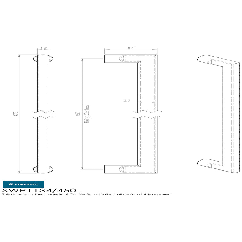 Eurospec - Carlton Pull Handle 450mm - Satin Stainless Steel - SWP1134/450SSS