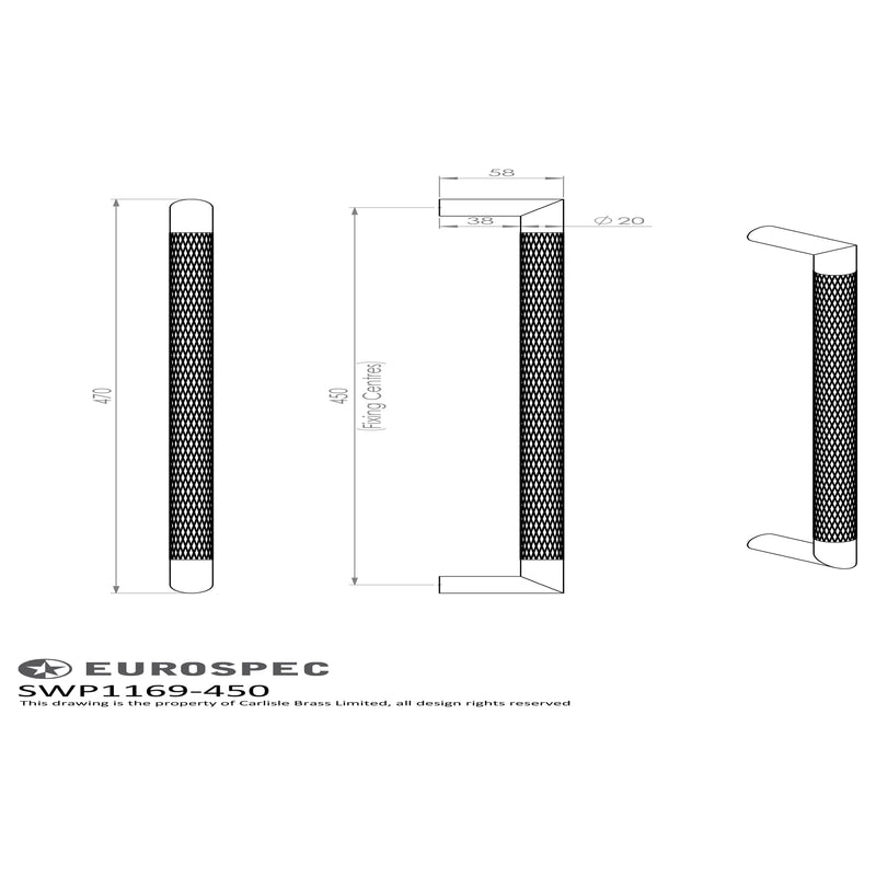 Eurospec - Mitred Knurled Pull Handle 450mm - Satin Stainless Steel - SWP1169/450SSS