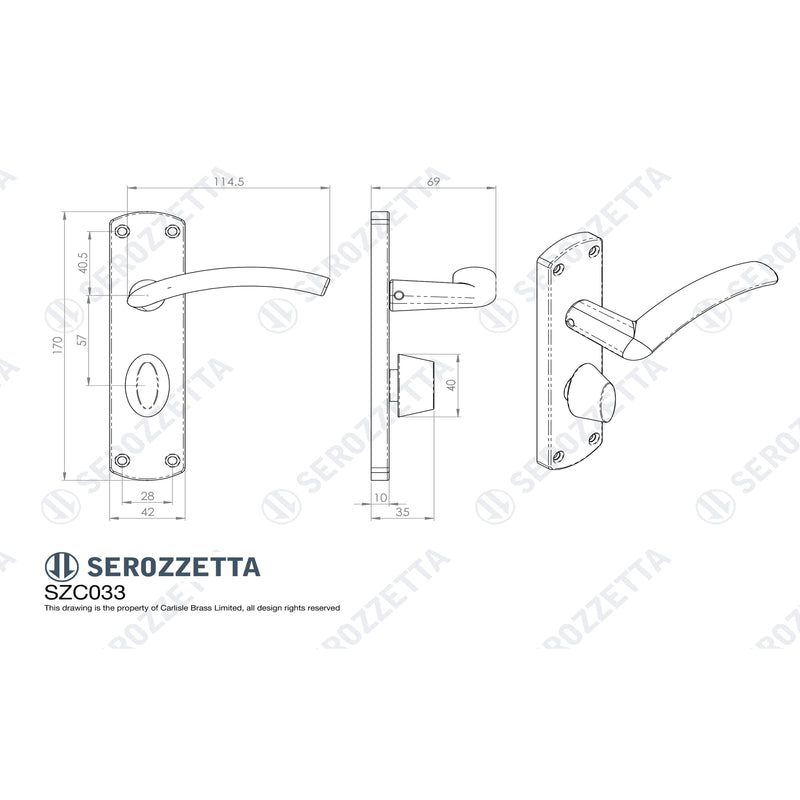 Serozzetta - Serozzetta Tres Lever on WC Backplate - Satin Chrome - SZC033SC - Choice Handles