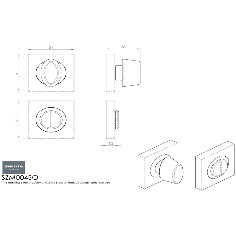 Serozzetta Square Thumbturn and Release -51mm x 51mm - Satin Brass - SZM004SQSB