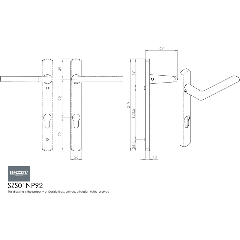 Serozzetta - Rosa Lever on Narrow Plate 92mm c/c  - Satin Chrome SZS01NP92SC - Choice Handles