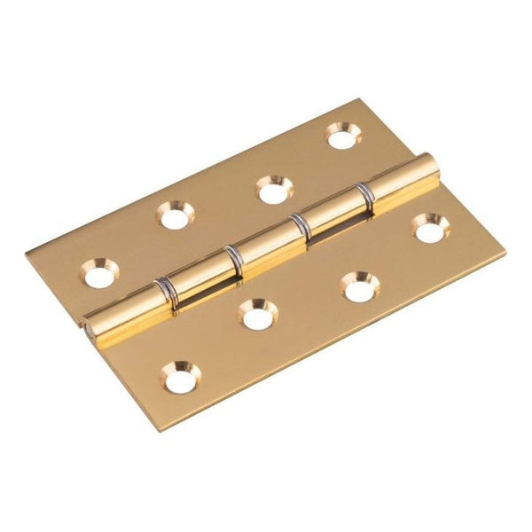 Carlisle Brass - 102mm Double Steel Washered Brass Butt Hinge - Polished Lacquered - HDSW2 - (Pair) - Choice Handles