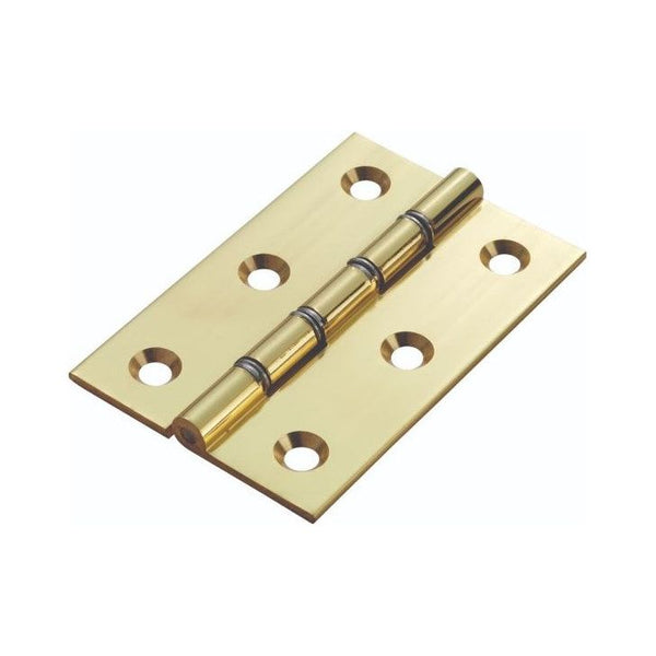 Carlisle Brass - 76mm Double Steel Washered Brass Butt Hinge - Polished Lacquered - HDSW1 - (Pair) - Choice Handles