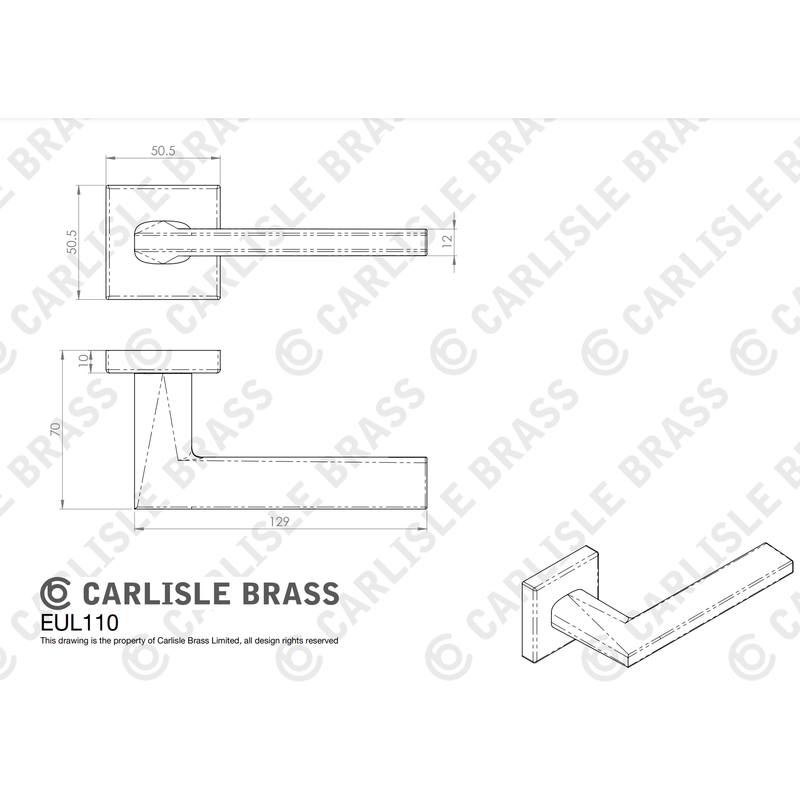 Volta Lever On Concealed Fix Push-On Square Rose - Antique Brass - EUL110AB