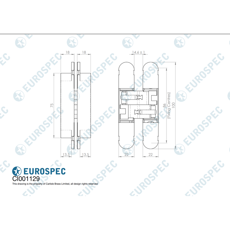 Eurospec - Ceam 3D Concealed Hinge 1129 - Brass Plated - CI001129OTT00