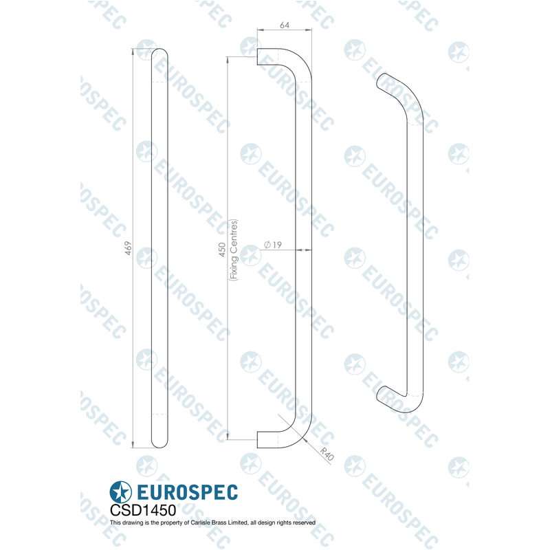 Eurospec - 19mm D Pull Handle 450mm Centres - Antique Brass - CSD1450AB