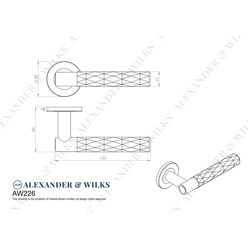 Alexander and Wilks - SPITFIRE LEVER DIAMOND CUT ON 50X6MM ROSE - Antique Brass - AW226AB - Choice Handles