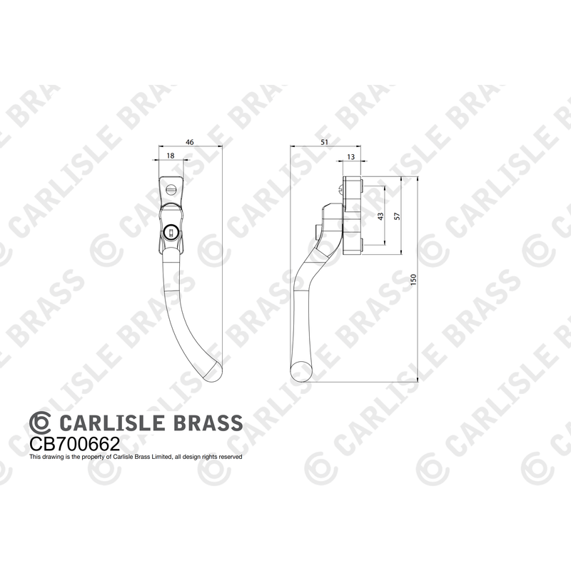 Mila - Heritage Pear Drop Casement Handle Smooth Satin Right hand - CB700692