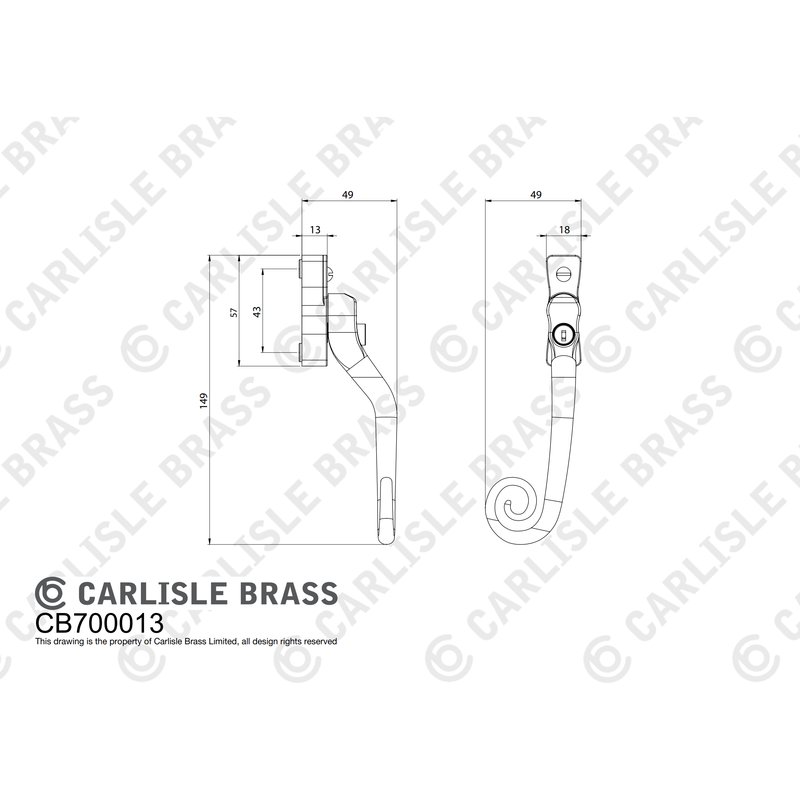 Mila - Heritage Monkey Tail Casement Handle White Right hand - CB700102