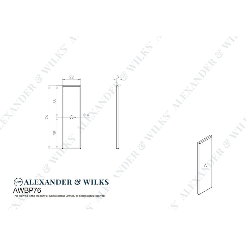 Alexander and Wilks - Rectangular Cabinet Knob Backplate - Polished Nickel - AWBP76PN