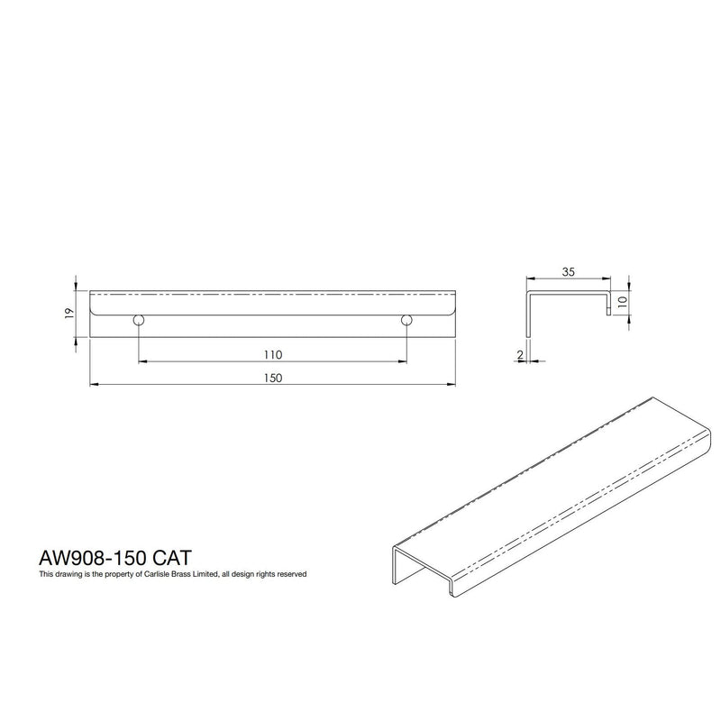 Alexander and Wilks - Tilly Finger Pull-Satin Brass PVD-150mm - AW908-150-SBPVD - Choice Handles