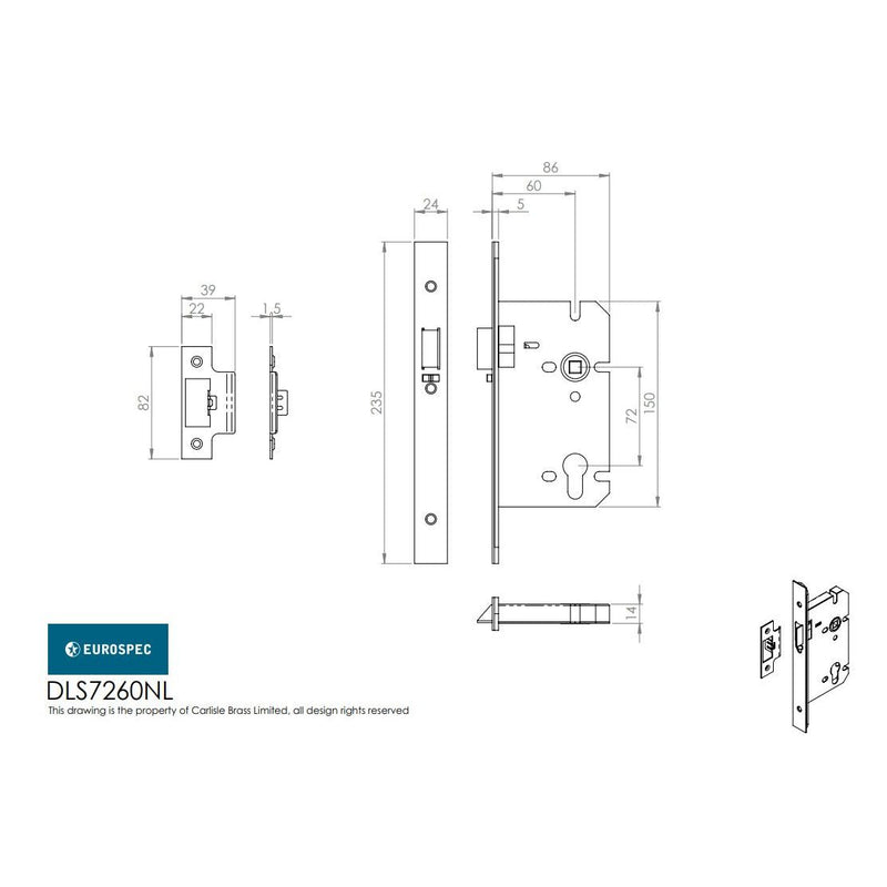 Eurospec - Easi-T Din Euro Profile Nightlatch - Stainless Steel - DLS7260NLASSS - Choice Handles