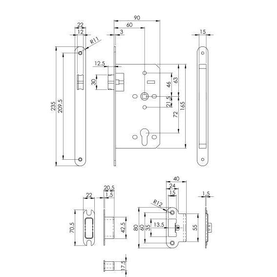 Eurospec - Din Latch-Matt Black-Radius-60mm - Matt Black - DLX0060LMB/R - Choice Handles