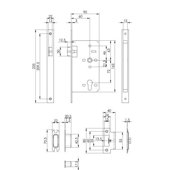Eurospec - Din Latch-Satin Stainless Steel-Square-60mm - Stainless Steel - DLX0060LSSS - Choice Handles
