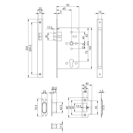 Eurospec - Din Latch-Satin Stainless Steel-Radius-60mm - Stainless Steel - DLX0060LSSS/R - Choice Handles