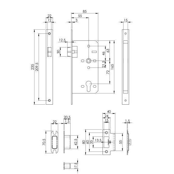 Eurospec - Din Latch-Satin Stainless Steel-Square-55mm - Stainless Steel - DLX0055LSSS - Choice Handles